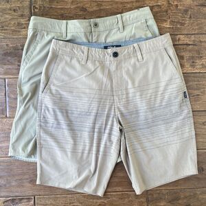 O'Neill Hybrid Swim Shorts Men 33 BUNDLE of Two Khaki Tan Drawstring 10in Inseam